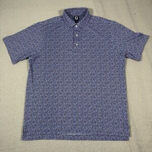 FootJoy Golf Polo Shirt Men's Large Blue Pink Splatter Print Stretch Wicking